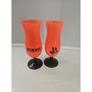 Las Vegas Excalibur Cocktail‎ Glass Set Of 2 Orange Plastic Glasses